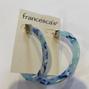 Francesca’s Collections Eva Marbled Resin Hoops light blue 2"L NWT